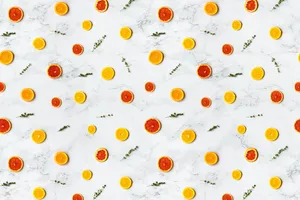 4k Tablet Citrus Flat Lay Wallpaper