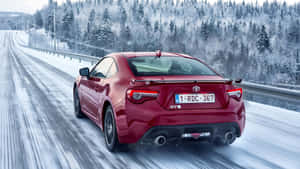 4k Toyota 86 Red Car Winter Snow Drive Wallpaper