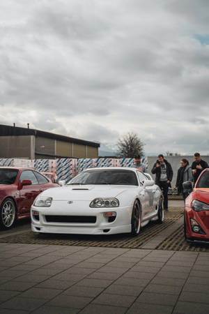 4k Toyota Supra White Parking Lot Wallpaper