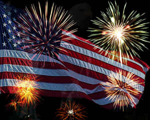 4thof July Fireworksand Flag Wallpaper