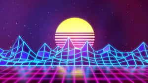 80s Retro Background With A Sun And Mountains Wallpaper