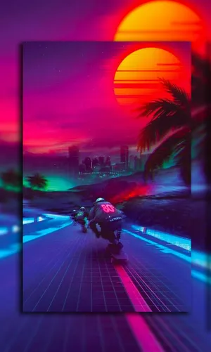 80s Vaporwave Retro Skateboarders Wallpaper