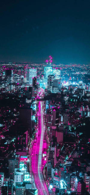 8k Iphone City Lights In Purple Wallpaper