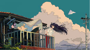 90s Anime Girl On A Balcony Wallpaper