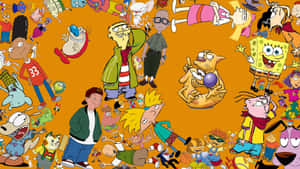 90s Style Cartoon Characters Orange Canvas Wallpaper