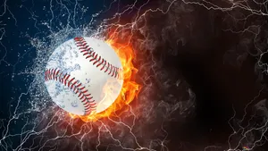 A Baseball Is In The Fire With Lightning Wallpaper