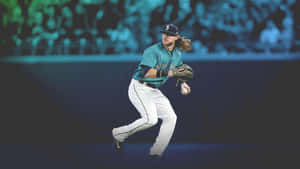 A Baseball Player Is Running With A Ball In His Hands Wallpaper