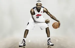 A Basketball Player Is Holding A Ball In His Hands Wallpaper