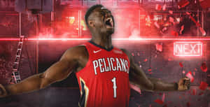 A Basketball Player Is Holding His Arms Up In The Air Wallpaper