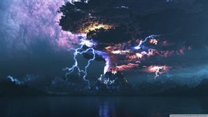 A Beautiful And Mysterious Lightning Bolt From A Distant Storm. Wallpaper