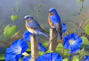 A Beautiful Bird Perched On A Blossoming Branch In Spring. Wallpaper