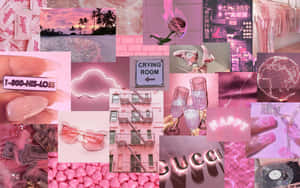 A Beautiful Collage Of Pink-themed Elements On A Desktop Wallpaper