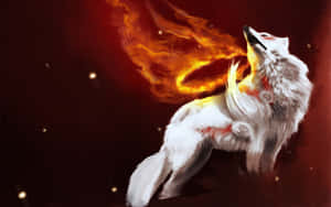 A Beautiful Shot Of An Illuminated Water And Fire Wolf Wallpaper