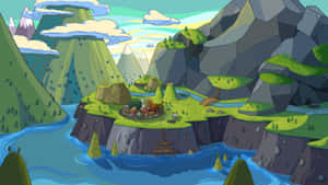 A Beautiful View Of The Adventure Time Landscape Wallpaper