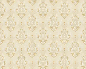 A Beige And Gold Wallpaper With A Floral Pattern Wallpaper