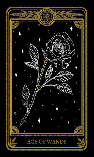 A Black And Gold Tarot Card With A Rose Wallpaper