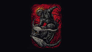 A Black And Red Tattoo With A Demon Riding A Horse Wallpaper