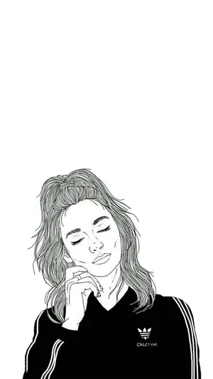 A Black And White Drawing Of A Girl With Her Hands On Her Hips Wallpaper