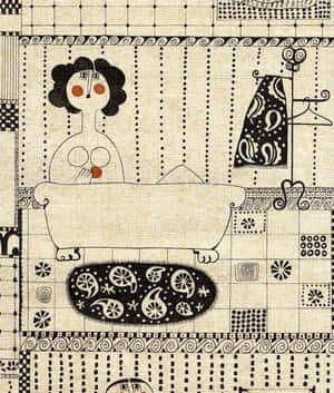 A Black And White Drawing Of A Woman In A Bath Wallpaper