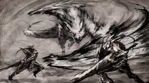 A Black And White Drawing Of Two Men Fighting Wallpaper