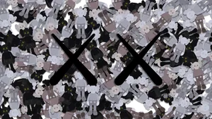 A Black And White Image Of A Cross With Two Crossed Arms Wallpaper