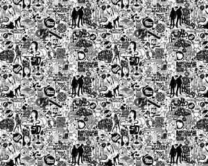 A Black And White Pattern With Many Different People Wallpaper