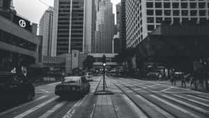 A Black And White Photo Of A City Street Wallpaper