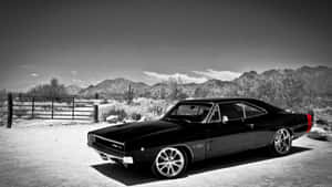 A Black And White Photo Of A Classic Car Wallpaper