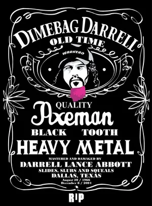 A Black And White Poster With The Words Dimbag Darrel And Heavy Metal Wallpaper