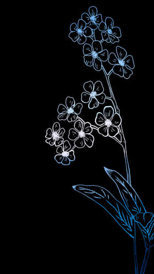 A Black Background With A Blue Flower Wallpaper