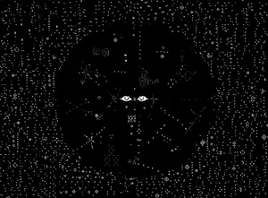 A Black Background With A White Circle And Stars Wallpaper