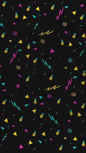 A Black Background With Colorful Shapes And A Rainbow Wallpaper