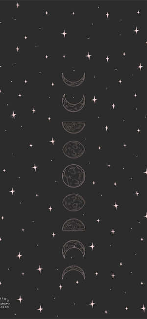 A Black Background With Stars And Moon Phases Wallpaper