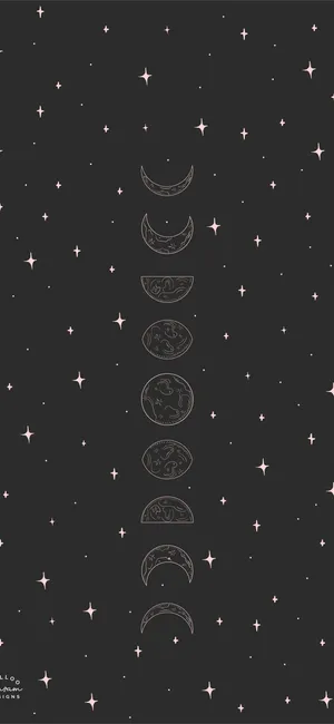 A Black Background With Stars And Moon Phases Wallpaper