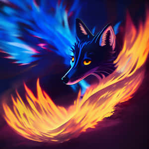 A Black Cartoon Fox With Big Yellow Eyes. Wallpaper