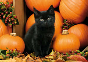 A Black Cat Looking Mischievous On Halloween Wallpaper