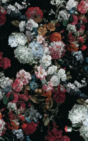 A Black Floral Print On A Black Background Wallpaper