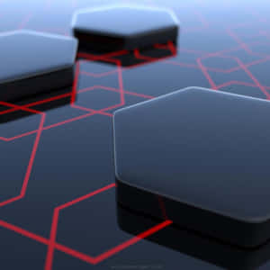 A Black Hexagonal Pattern With Red Lines Wallpaper