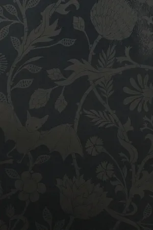 A Black Wallpaper With A Floral Pattern Wallpaper