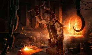 A Blacksmith Craftsman Working On His Trade Wallpaper
