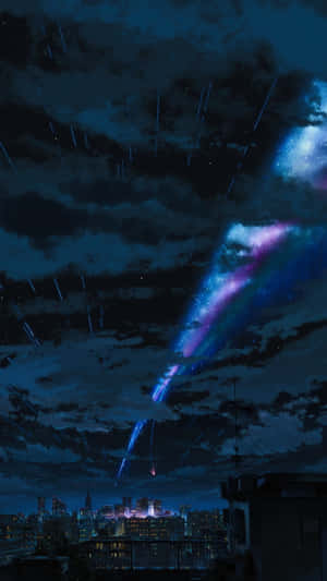 A Blue And Purple Light Is Coming Out Of The Sky Wallpaper