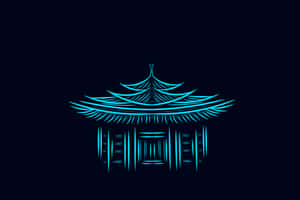 A Blue Chinese Pagoda On A Black Background Wallpaper