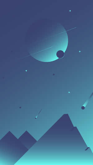 A Blue Sky With A Mountain And Some Stars Wallpaper