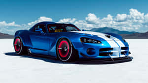 A Blue Sports Car On The Desert Wallpaper