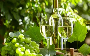 A Bottle Of Aromatic White Wine With A Glass In The Background Wallpaper