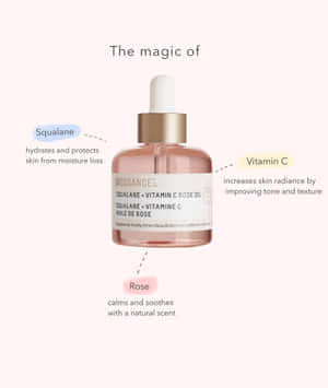 A Bottle Of Premium Rose Oil With Fresh Rose Blooms Wallpaper