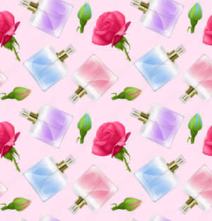 A Bottle Of Spring Perfume Surrounded By Blooming Flowers Wallpaper