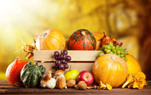 A Bountiful Fall Harvest Display Featuring Colorful Pumpkins And Gourds Wallpaper