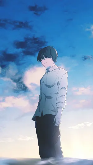 A Boy Standing In The Water With A Blue Sky Wallpaper