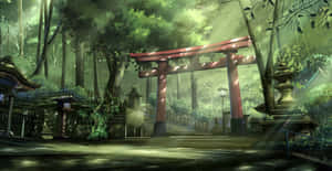 A Breathtaking Scene Of Feudal Japan Featuring A Traditional Village, Cherry Blossoms, And A Mountain Landscape. Wallpaper